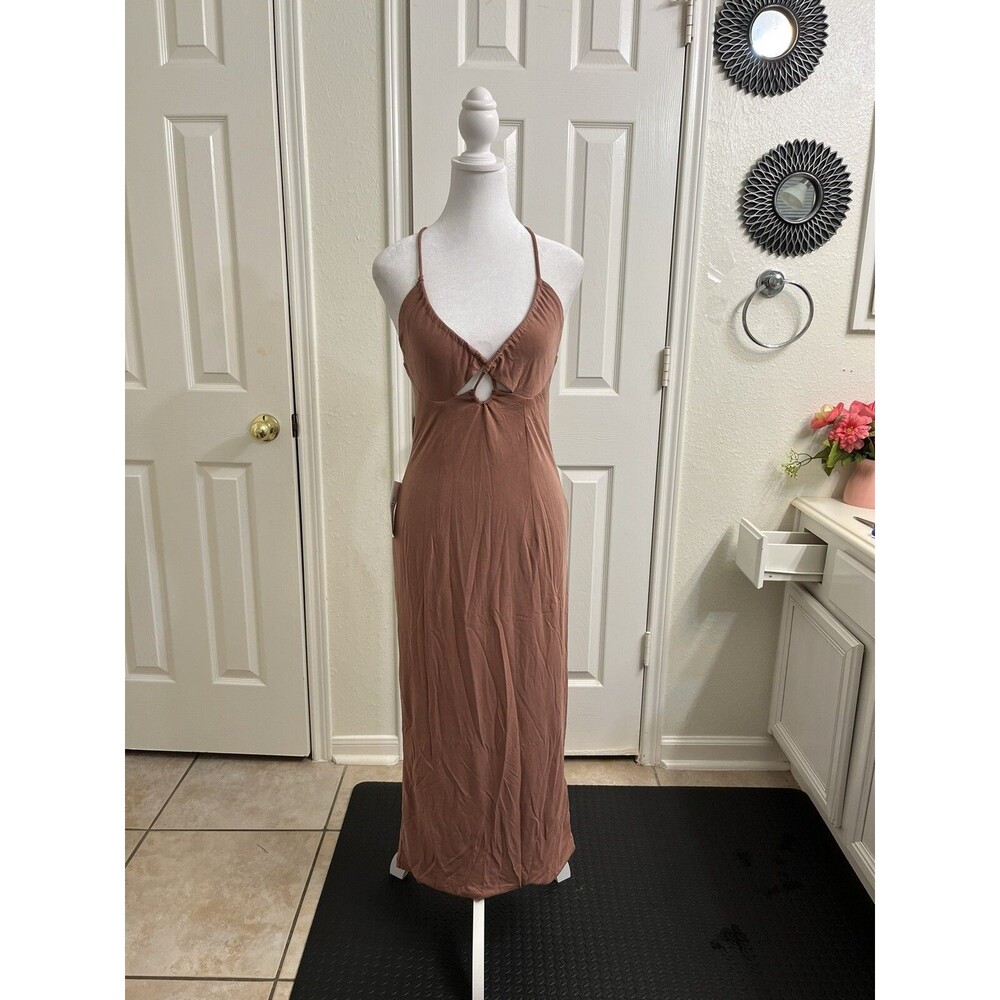 BARDOT Wild Rose Cutout Cami Maxi Dress Size US 8 NWT $119 Brown Pink Slip Long